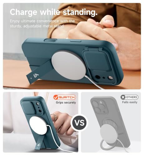 Image of SURITCH for iPhone 17 Pro Case with Camera Control Cover, Camera Cover and Adjustable Kickstand, Compatible with MagSafe, Shockproof Bumper Protective Cases 6.3 Inch, Lake Green