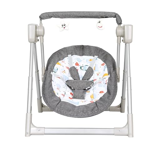 Image of Infantso Automatic Baby Swing with 3 Point Safety Harness, Remote Control, Mosquito Net, Soothing Musical, Extra Cushion, Baby Age 0-2 Years(Grey)