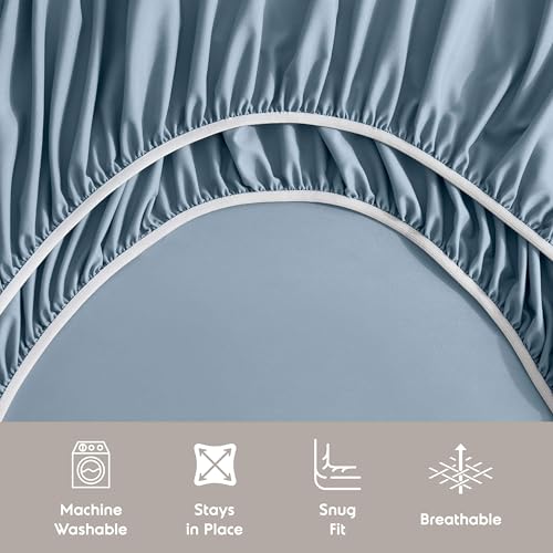 Image of Nestl Extra Deep Full Sheet Set - 6 Piece Breathable & Cooling Sheets - Hotel Luxury Bedding Set w /18-24 Inch Deep Pockets - Easy & Secure Fit - Super Soft, Wrinkle Free & Comfy - Stone Blue