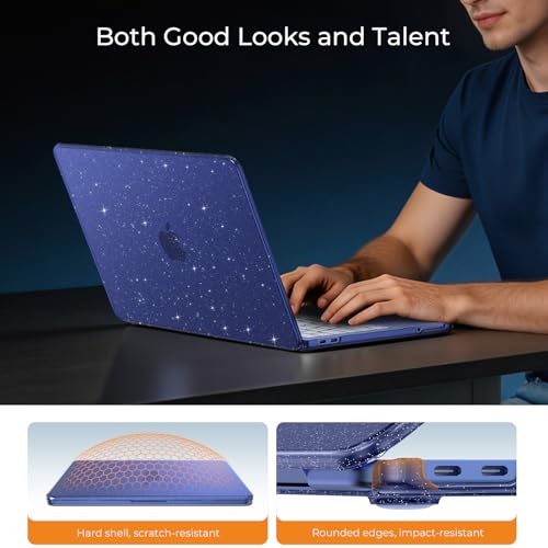 Image of EooCoo Compatible with Apple 2026 MacBook Neo Case 13 inch Mac Laptop A3404 with A18 Pro Chip & 13 inch Liquid Retina Display, Sparkly Transparent Hard Shell, Plastic Snap-on Cover, Glitter Crystal Indigo