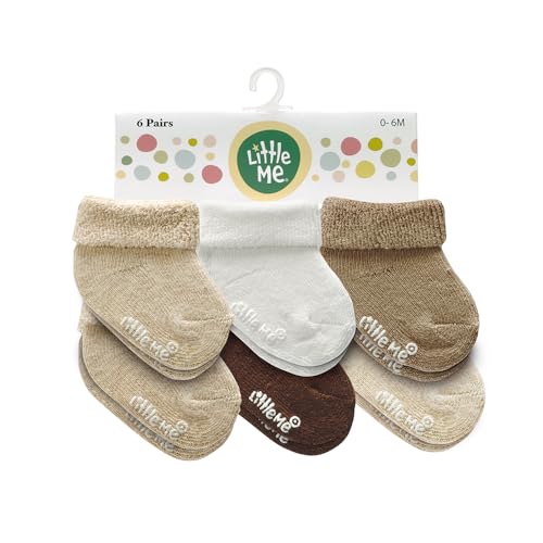 Image of Little Me Baby Socks – 6-Pack Terry Turn Cuff Socks for Newborns, Infants & Babies, 0–6 Months