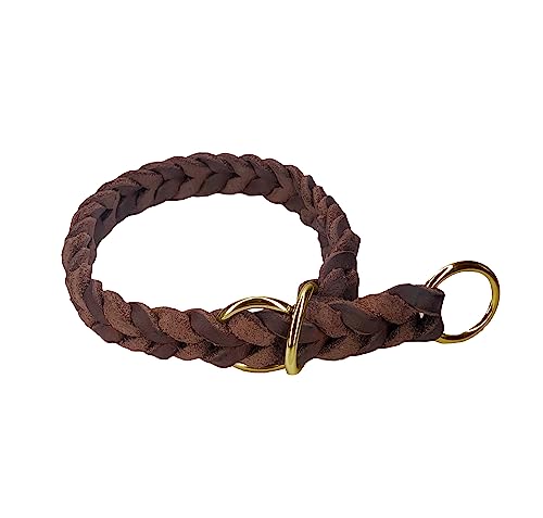 Hundehalsband Fettleder/Halsband ZugStopp Messing/kleine Hunde & große Hunde / 15mm / 20mm / 25mm / XXS - XL (50 Breite: 20mm, Braun)