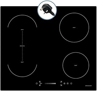 Cookology CIBP600 59cm Wide Induction Hob 4 Cooking Zones with Touch Control, Bridging Function, Child Lock and Electric Plug Included– in Black