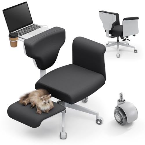 Image of DROGO Freedom-X Multi-Position Cross Legged Office Chair for Work from Home with Laptop Tray, Adjustable Backrest, Flexible Armrests & Cup Holders | Gaming Chair with Breathable Cushion Seat (Grey)