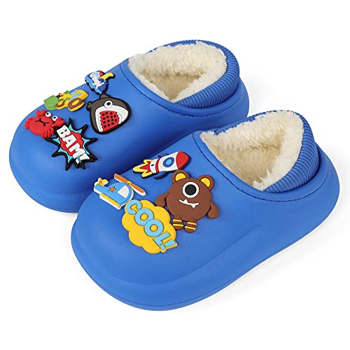 Cheerful Mario Zuecos Cálido Forro de Felpa por Niño Niña Zapatillas Casa de Invierno Impermeable Pantuflas Antideslizante Azul 28/29 EU Cover