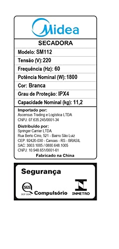 Secadora de Roupas, 11,2kg, Branco, 220V, Midea, SM112