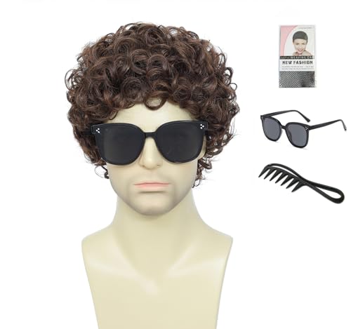 Image of Short Afro Curly Wig for Men,Buddy the Elf Wig, Home Alone Kevin McCallister Costume Wig, Perfect for Halloween Cosplay, The Office Dwight Schrute Costume, Daily Wear & Themed Parties (Medium Brown)