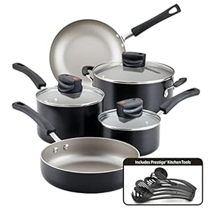 Farberware Smart Control Nonstick Cookware Pots and Pans Set, 14 Piece, Black