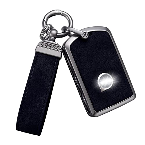 YO&YOYE Compatible with Volvo Key Fob Cover with Keychain Leather Key Case Protector for Volvo XC90, XC60, XC40, S60, S90, V60, V90, Polestar 1, Polestar 2, Black