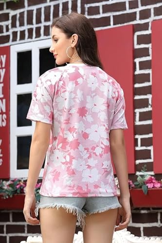 Image of Leriya Fashion Women Floral Print Top with Half Sleeves for Office Wear, Casual Wear Western Top Short Sleeve Pajama Sleep Nightshirt Scoopneck Casual Loungewear Top