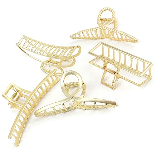 Large Metal Hair Clips for Thick and Long Hair - Butterfly Claw Clips with Non-Slip Grip, Big Jaw Clamps for Women (Light Gold)