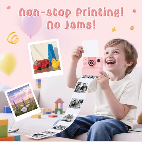 Kids Camera Instant Print with Flip Lens, 1080P HD Video Inkless Toddler Digital Camera with 32GB Card, Portable Travel Christmas Birthday Gift for 3-12 Girls Boys with 3 Rolls Print Paper (Pink) by CIGXAVO - Image 3