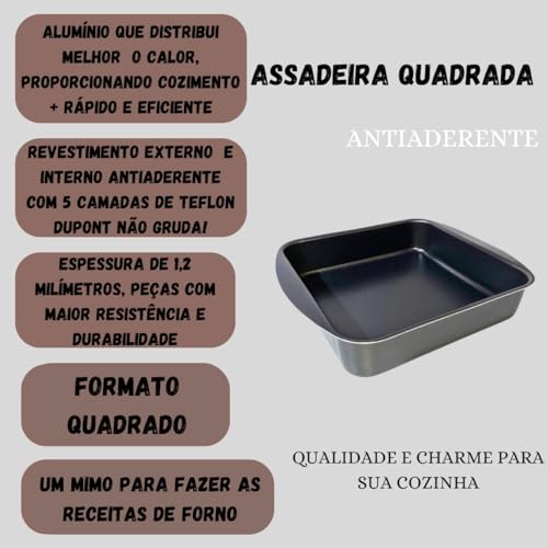 Forma Bolos Assados Quadrada Teflon Antiaderente (Grafite)