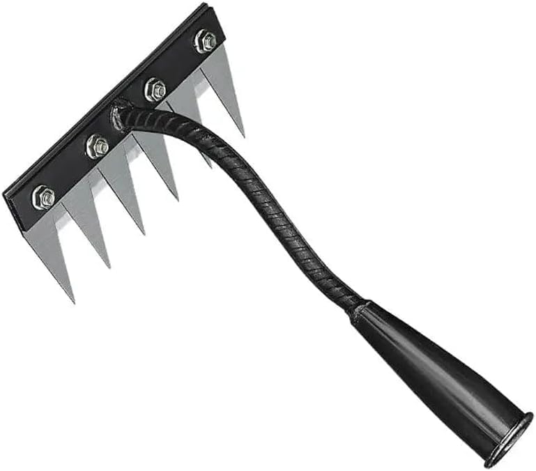 Image of MaxAgro Iron Weeding Rake 2.0, Iron Rake for Gardening and Weedings, Heavy Duty Gardening Hand Weed Puller Tools, 6 Teeth Carbon Steel Garden Weedings Rakes for Lawn Care (6 Teeth)