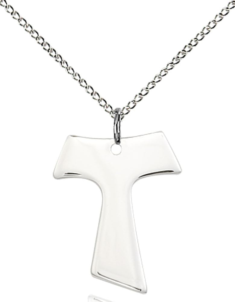 Sterling Silver Tau Cross Pendant with 18" Sterling Silver Lite Curb Chain.