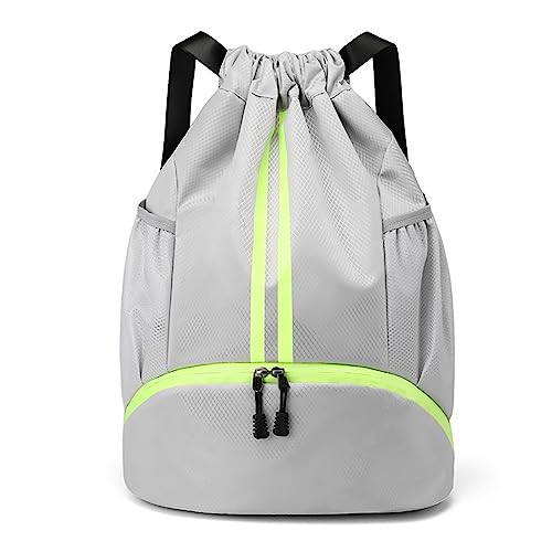 TianYaOutDoor Mochila de natación con cordón y bolsillo húmedo para zapatos, bolsa de cuerda para playa, piscina, gimnasio, deportes (gris)