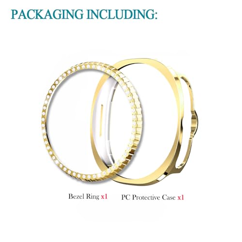 DEALELE Bands and Case Compatible with Samsung Galaxy Watch 8 Classic 46mm, Slim Bling Diamond Metal Bracelet with Protective Case and Shiny Bezel Ring Cover Replacement for Women Men (Gold) by DEALELE - Used condition - Image 3