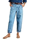 Flamingals Straight Leg Jeans for Women Mid Rise Roll Hem Patch Pocket Seam Detail 90s Casual Jeans Without Belt Mid Blue M