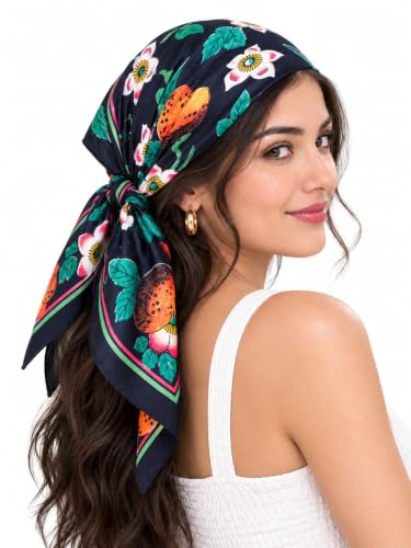 Image of Ravaiyaa - Attitude is everything Women Printed Silk Bandana 21 x 21 Inch Square Headband & Hair Wrap, Soft & Versatile | Fashion Neck Wrap