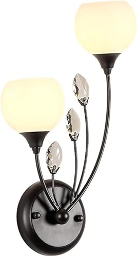 American Country - Lámpara de pared de cristal retro con pantalla de vidrio, lámpara de pared de hierro de metal rústico para dormitorio, pasillo,