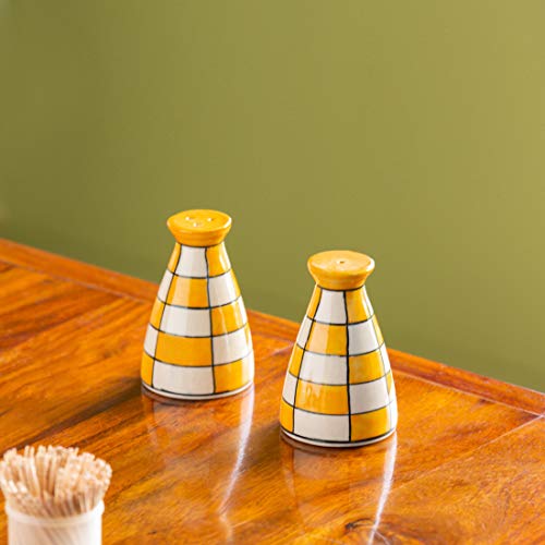 ExclusiveLane 'Shatranj Check' Handpainted Ceramic Salt and Pepper Shakers Set (Set of 2, 70 ML) - Decorative Salt and Pepper Set for Dining Table Salt and Pepper Dispenser Salt Pepper Sprinkler Set