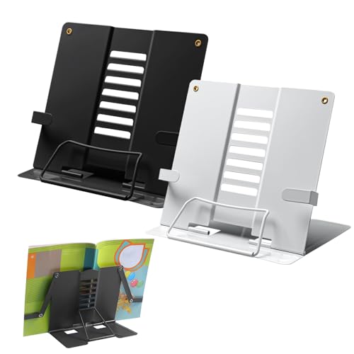 OBDKCAN Metal Book Stand,2PACK Adjustable Cookbook Holder, Portable Sturdy Book Stands for Recipe Books Document Music Book Laptop,Textbook Holders for Children