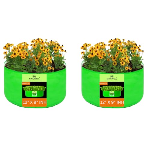 Image of Kingwell grow bags 12x9 inch pack of 2 Grow Bag For Terrace Garden Leafy Vegetable Plant Grow Bags Fruits Growing Containers For terrace Gardening