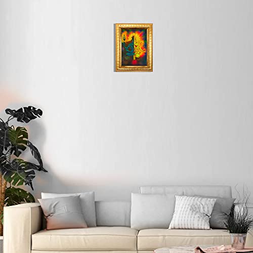 Image of Hawai Lord Shiva Mata Parvati Home Decor Worship Use Wall Hanging Wooden Photo Frame, 8.5x7 inch, SFDI301 GLD FRM GRP