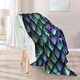 AIXIWAWA Blue Dragon Scale Throw Blanket for Couch, Warm Soft 50×60 inches Lightweight Fleece Decorative Blankets for Bed Sofa All Season