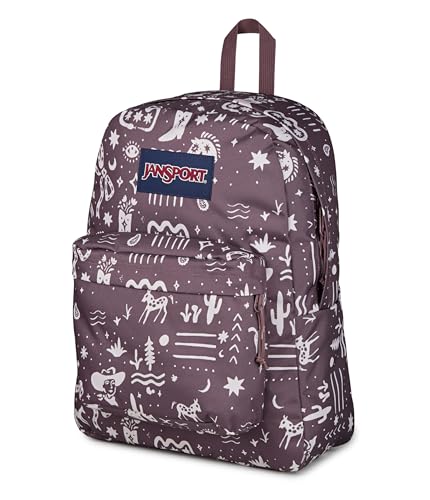Image of JanSport SuperBreak Plus Backpack with Padded 15-inch Laptop Sleeve and Integrated Bottle Pocket - Spacious and Durable Daypack for Work and Travel, Yeehaw And Horses Mahogany Haze /Cream