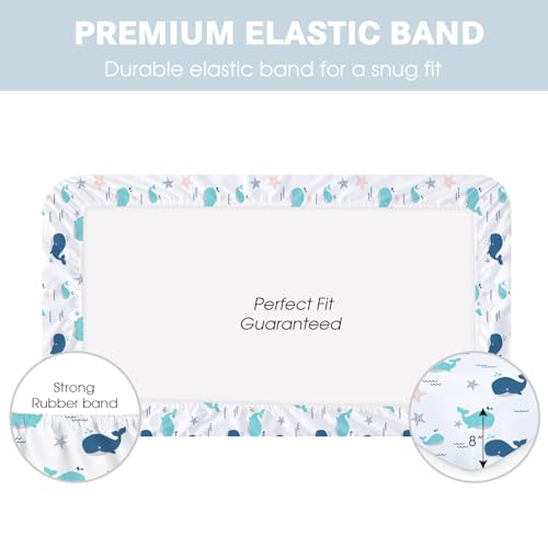 Image of Little Grape Land 4 Pack Baby Crib Sheets for Standard Crib Mattress,52x28 | Super Soft & Breathable,Perfect Fit,Ultra-Soft Fabric,Charming Design,Easy Care,Whale /Shell Blue /Ocean /Navy