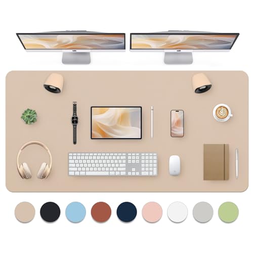 Image of Bloss Extra Large Leather Desk Mat 47.2 inch x 24 inch Non-Slip Dressing Table Cover Protector, Waterproof Student Study Desk Mat, PU Leather Computer Writing Desk Pad for Home Office and Decor - Beige