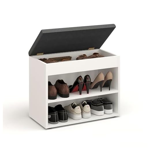 KOMTO Schuhbank mit Sitzfläche - Schuhregal Bank mit Stauraum Weiß 60 x 48 x 32 cm Kleiner Schuhschrank mit Sitzbank Flur Bank Garderobenbank Sofia
