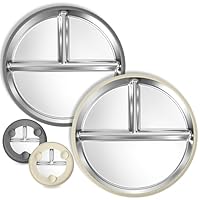 Baby Teller mit Saugnapf,Edelstahl Kinderteller Mit 2 Rutschfesten Saugnäpfen,Babyteller Mit Saugnapf,Edelstahl Saugnapf Teller für Baby, Nicht giftig und BPA-frei, unzerbrechliches Snack-Geschirr