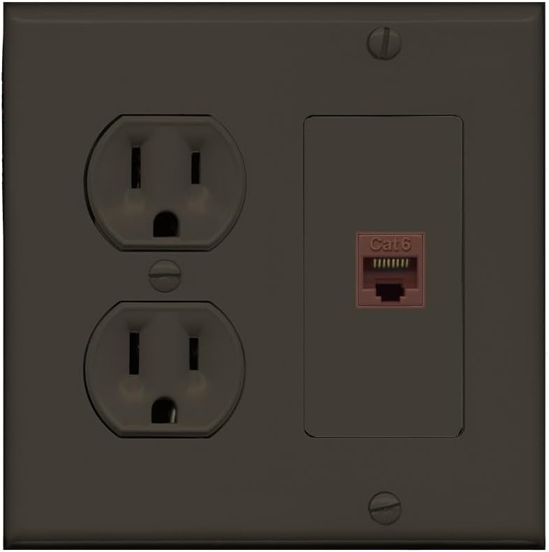 RiteAV 1 Port Cat6 Ethernet Wall Plate Jack Female-Female - Round Outlet [Light-Almond]