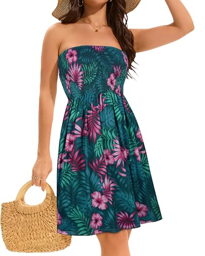 Image of elescat Summer Dresses for Women 2026 Strapless Casual Beach Cover Ups Tube Top Sundress