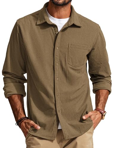 PJ PAUL JONES Men's Button Down Shirt Texture Wrinkle Free Shirts Long Sleeve Waffle Untucked Shirt