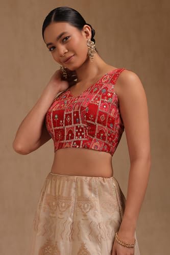 Image of Soch Womens Georgette Floral Print Padded Blouse with Zari