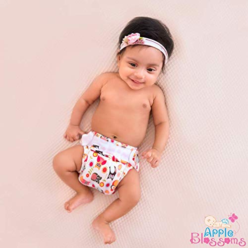 Image of Apple Blossoms Reusable Cloth diaper | New Born babies to 3M | CPSIA Certified 300+wash|Washable & Adjustable Snap Button | pack includes 1 Diaper with 2 organic Bamboo cotton inserts