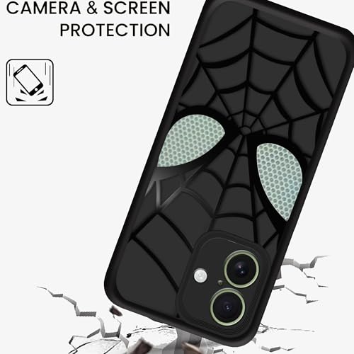 Image of Stylish Spider Back Case Cover Compatible for iPhone 17 | Spidey Face Mask Case | Soft Silicone | Camera & Full Body Protection | Shock Proof | (Black)
