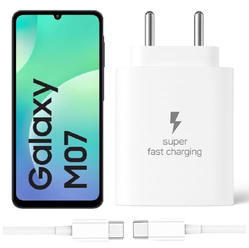 25W Type-C Charger with Cable Compatible with Samsung-Galaxy M07 5g | Super Fast Charger Adapter for S23/S24/S25/S21Fe/A14/M17/M06/M07/M05/F05/F15/F06/M36/A55/ F17/A16/M16/A56/A36/A35/A34/A26, White