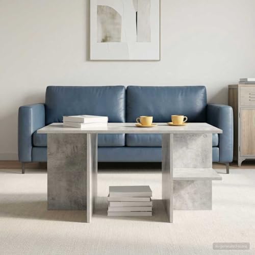Table basse gris béton 87 cm meuble de rangement salon et table d'appoint - 2