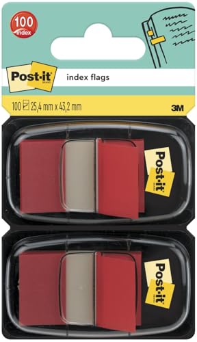 Post-it Marque-Pages, Moyen, Rouge, 100 Marque-Pages, 25.4 mm x 43.2 mm - Pour Marquer, Surligner ou Codifier des Informations