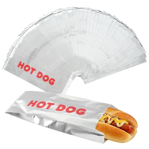FDKYOEK 80PCS Hot Dog Wrappers Foil Hot Dog Bags for Keeping Hotdog Warm & Fresh Grease Proof Foil Hotdog Sleeves Disposable for Parties Snack Bars Fast Foods Food Trucks Takeout BBQs Barbecue