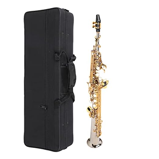 Saxofón Oumefar Latón 64 × 24 × 16 Saxofón Recto Soprano Profesional de Latón Tubo Plateado Saxofón con Llave Dorada con Bolsa de Transporte