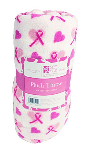 Breast Cancer Fleece Plush Throw Blanket 50" x 60" (White)
