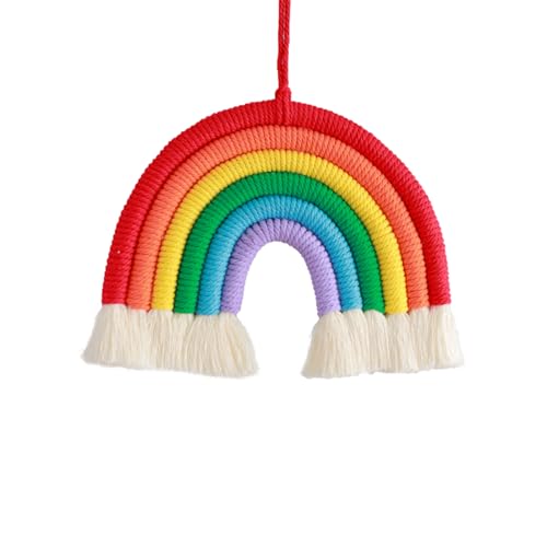Soulnioi Rainbow Wall Decoration,Macrame Wall Hanging,Girls Bedroom Decor,Wall Decorations for Bedrooms,Hanging Woven Tassel Wall Hanging Decoration,Rainbow Tassel Dreamcatcher Red
