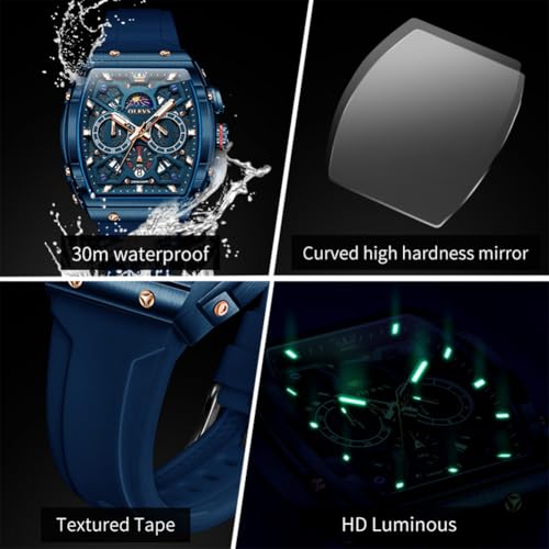 Image of OLEVS Watches for Men Business Diamond Moon Phase Male Watch Chronograph Fashion Dress Waterproof Date Analog Quartz Waterproof SiliconeMen Wrist Watch