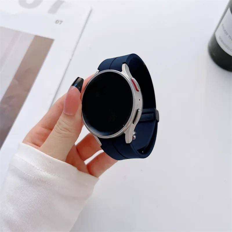 Image of Prolet Silicone Strap with Folding Magnetic Lock Compatible with Samsung Galaxy Watch 4, 40mm /42mm /44mm,Watch 5, 40mm /44mm Watch 5 pro,45mm, Watch 6, 40mm /43mm /44mm Soft Silicone strap (Blue)