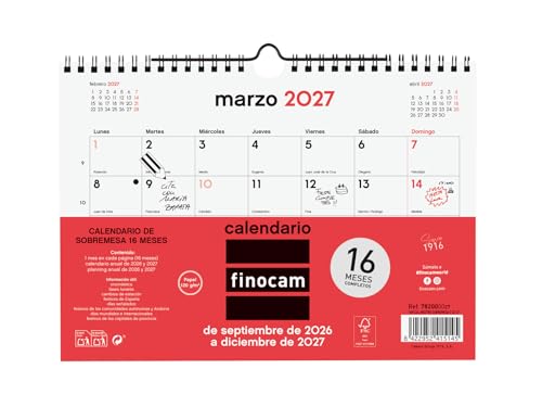 Finocam Neutro Calendario 16 meses 2026 2027 | Mes Vista · Septiembre 2026   Diciembre 2027 | Neutro · Idioma: Español   Calendario mensual